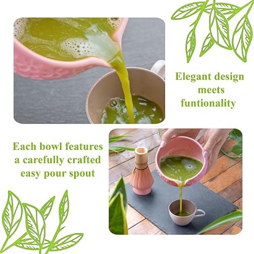 Marce Matcha Whisk Set- Matcha Set includes Matcha Whisk and Bowl with Spout, Sifter, Holder and Scoop- The Perfect Bamboo Whisk for Matcha Tea (Pink Flowers) thumbnail 6