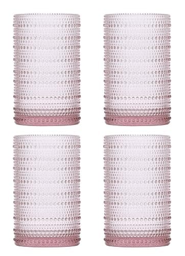 Fortessa Jupiter Beaded Hobnail Glass, 13 Ounce Iced Beverage (Set of 4), Pink thumbnail 2
