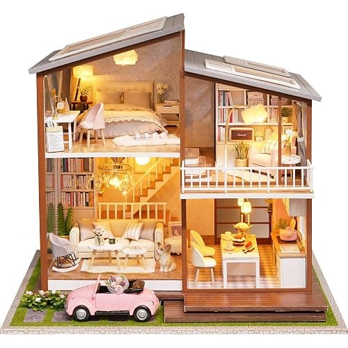 Spilay DIY Dollhouse Miniature with Wooden Furniture,DIY Dollhouse Kit Large Villa Model with LED Light & Music Box,1:24 Scale Creative Room Gift for Adult Teenager - Slow Time With Dust Cover Music Box thumbnail 2