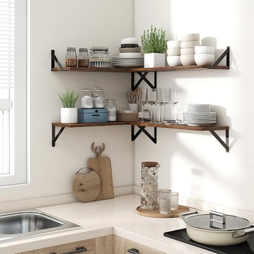 Axeman Floating Shelves for Wall, 8 Inch Deep Brown Wall Shelves Set of 2, 16''W x 8''D Rustic Brown Wood Shelves for Bookshelf Living Room Bedroom Home Office Bathroom thumbnail 7