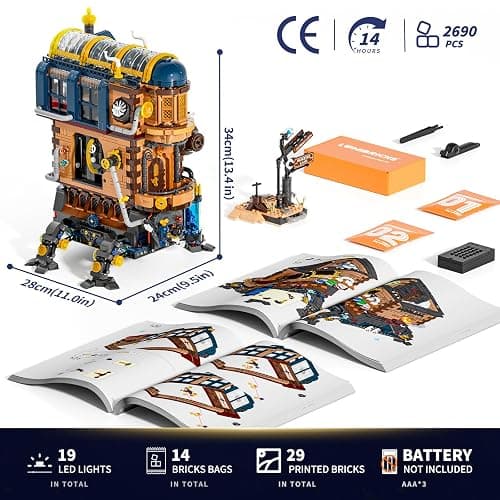 Lumibricks Mecha-Alchemist's Moving Castle Lighting Building-Bricks Set, 2690 Pcs Gearwerk Alchemy Lab Collection Display Set for Adults and Steampunk Lovers thumbnail 2