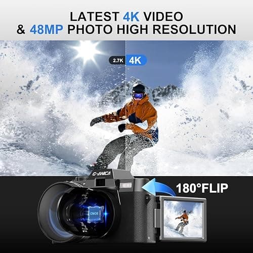 Ture 48MP&4K Digital Cameras for Photography with WiFi & App Control, Vlogging for YouTube with Bag,Compact Travel Camera,Perfect for Entry-Level Users and Beginners with Macro&Wide Lens-32GB Card thumbnail 2