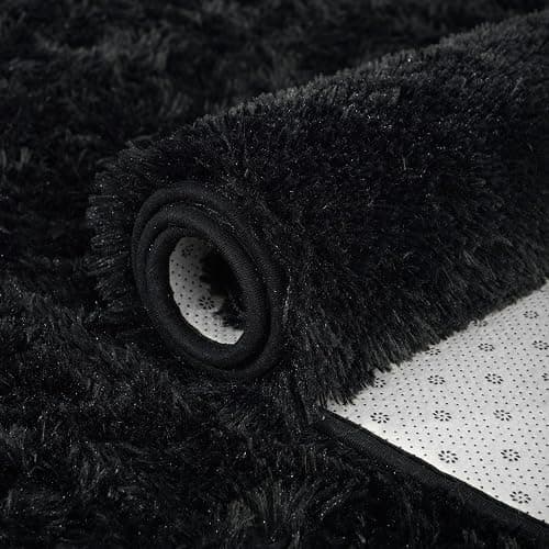 ISEAU Black Rug Super Soft Shaggy 4x6 Feet Rugs for Bedroom, Fluffy Area Rug for Living Room Floor Rug, Fuzzy and Comfy Carpet Nursery Shag Rug for Kids Boys Room Decor - 4' x 6' (Rectangular) - Black thumbnail 6