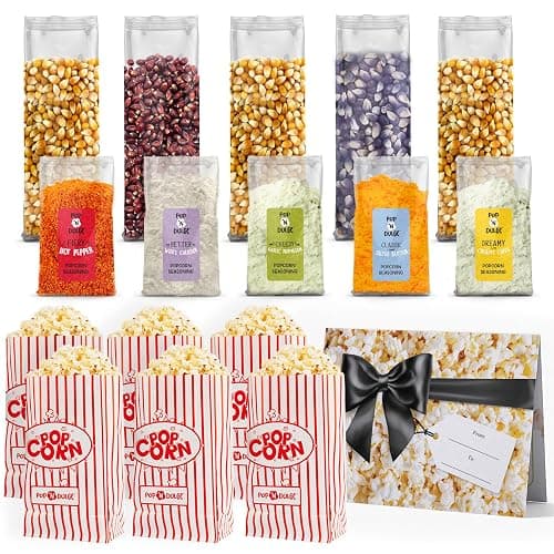 Pop n' Dulge Popcorn Movie Night Supplies 16 pcs Gift Set, 5 Gourmet Popcorn Kernels, 5 Seasoning Variety Packs Non-GMO Kosher Snacks, Great Housewarming Family Date Night Gifts Basket Ideas For Him Her thumbnail 5