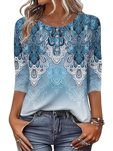 Zeagoo 3/4 Length Sleeve Women Tops Crew Neck Blouses Dressy Casual Summer T Shirts Loose Fit Business Work Clothes - Image 1