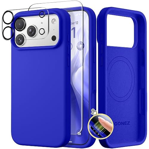 GONEZ Magnetic for iPhone 17 Pro Case, Compatible with MagSafe, [Screen Protector + Camera Lens Protector], Liquid Silicone Anti-Scratch Shockproof Protective Phone Case 6.3 inch, Cobalt Blue - Image 1
