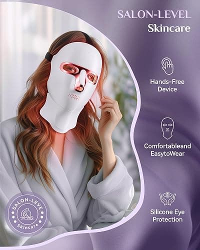 FOLOKE LED Light Therapy Mask Skin Care Mask, LED face & neck Red 630±5nm & NIR 830nm Wavelength,USB C Rechargeable for Home Use Working Travel Yoga (Sakura Pink） thumbnail 2