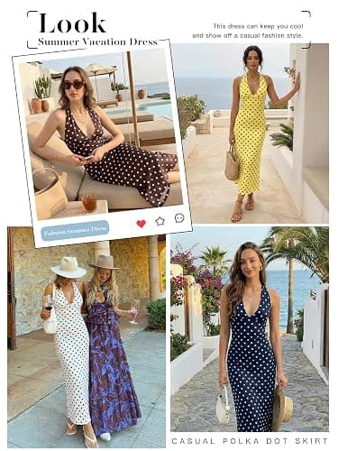 Wenrine Womens Summer Polka Dot Maxi Dress Mesh Wedding Guest Bodycon Sexy V Neck Sleeveless Party Dresses thumbnail 5