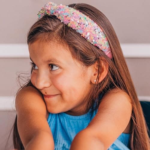 FROG SAC Knotted Headbands for Girls - Rainbow Sequin Knot Head Bands for Kids, Sparkly Toddler Headband, Sparkle Beaded Hair Band Accessories, Easter Basket Fillers Stocking Stuffers thumbnail 6