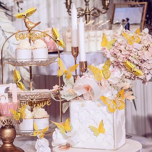 SAOROPEB 3D Butterfly Wall Decor 48 Pcs Gold Butterfly Birthday Decorations | 4 Styles 3 Sizes, for Butterfly Birthday Decorations Butterfly Party Decorations Cake Decorations, Removable Stickers thumbnail 2