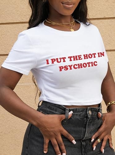 LovelyWholesale Women Graphic Crop Tops Letter Print Short Sleeve Tee Summer Sexy T Shirt thumbnail 5