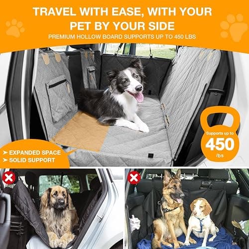 COMPAWNY Dog Car Seat Cover, Hard-Bottom Back Seat Extender for Pets, Waterproof Nonslip Hammock for Car, Backseat Dog Bed for Cars SUVs Trucks, Car Seat Protector, Universal Fit 52 x 25 in, Grey thumbnail 2