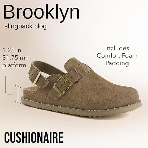 CUSHIONAIRE Brooklyn Suede Womens Slides– Comfortable Clog Mules with Adjustable Buckles – Summer Shoes for Women thumbnail 5