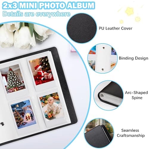 Ruibytree 320 Pockets Album for Instax Mini & Polaroid 2x3" Pictures, Black | Gift-Ready Packaging, PU Leather Cover, Acid-Free Pages, Side-Loading Clear Pockets, Durable Binding, Easy Photo Viewing thumbnail 6