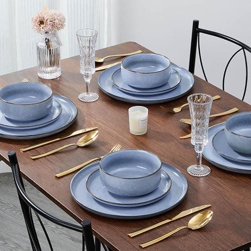E-far 6-Piece Reactive Glaze Dinnerware Sets, Ceramic Dishes Set for 2, Stoneware Plates and Bowls Dinning Ware, Microwave & Dishwasher Safe - Ocean Blue thumbnail 5