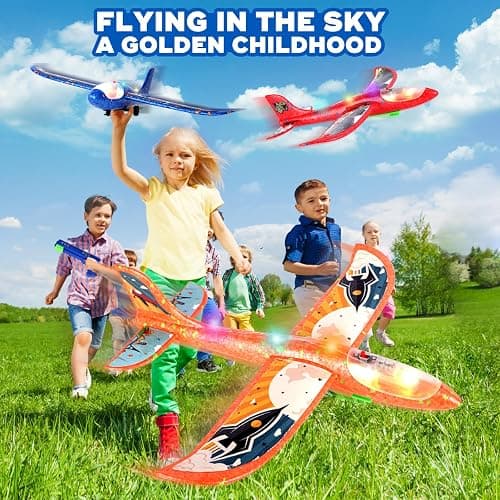 3 Pack Foam Airplane Launcher Toy with 3 DIY Stickers, 12.6" Glider Led Plane, Catapult Plane Boy Toys, Outdoor Sport Flying Toys for Kids Birthday Gifts for 4 5 6 7 8 9 10 11 12 Year Old Boys Girls thumbnail 3