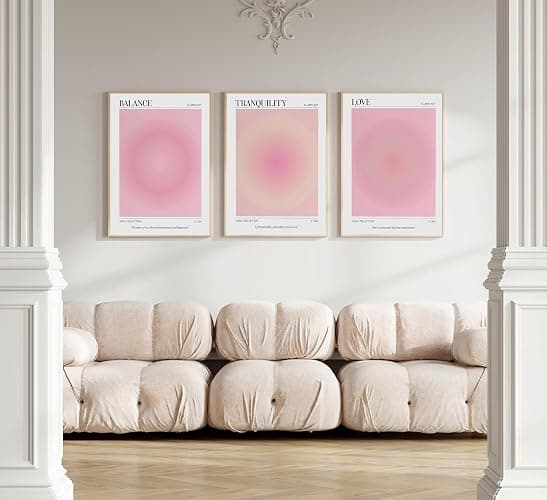 3pcs Pink Aura Collection Gradient Canvas wall art Positive Minimalist Fluppy Art Picture Wall Decor Trendy Aesthetic Poster Print Artwork for Bedroom, Living Room, girls room Home Decoration【UNFRAMED】 thumbnail 4