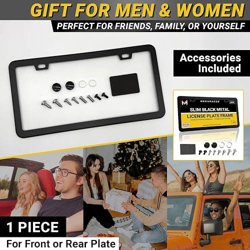 Premium Slim Matte Black License Plate Frame – 1 Piece, Rust-Free Stainless Steel & Rattle-Free, Street Legal, Universal with Screw Caps, Thin Edged Metal Front or Rear Car Tag Holder for Men & Women thumbnail 9