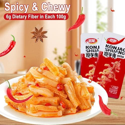 WeiLong Konjac Snack, Spicy Hot Strips, Spicy Snacks Latiao La tiao, Chinese Snacks Moyushuang, Spicy Flavor, 卫龙辣条，魔芋爽(香辣), 18g*20 Bags, Pack of 1 thumbnail 3