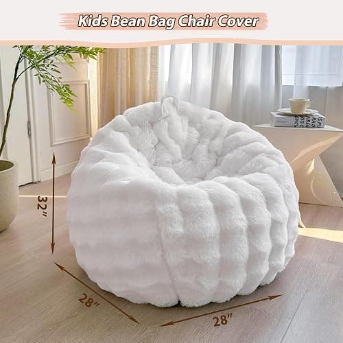 LIFEREVO Kids Fluffy Faux Rabbit Fur Bean Bag Chair Cover (No Filler), Soft Luxury Fuzzy Stuffed Animal Storage Bubble Bean Bag Home Decoration, Comfy Shaggy Furry Beanbag Cover Kids Adults, White - Small(28"x28"x32") - White thumbnail 2