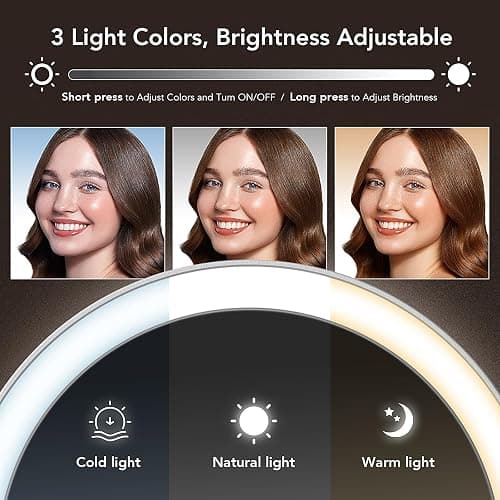 LitBear Travel Makeup Mirror with Light, Rechargeable Double-Sided 10X/1X Magnifying Mirror, Portable Lighted Beauty Mirror, 3 Color Lighting, Dimmable Touch Screen, Tabletop Handhold Hanging (Purple) thumbnail 4