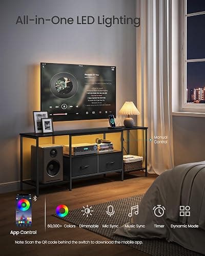 SONGMICS BELLAH Collection - TV Stand with Power Outlets and Lights, Entertainment Center Media Console for TVs Up to 70 Inches, Living Room, Shelves, Drawers, Modern, Ink Black ULGS420B101S thumbnail 4