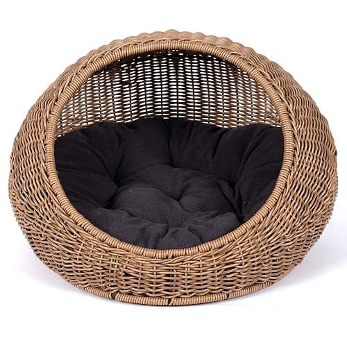D+GARDEN Wicker Cat Bed Dome for Medium Indoor Cats - a Covered Cat Hideaway Hut of Faux Rattan Houses Pets in Dome Basket, Washable thumbnail 8