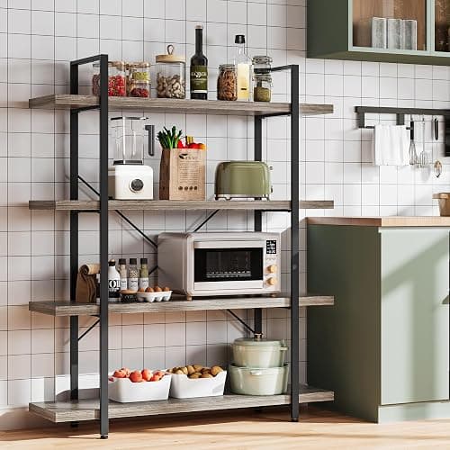 OtterOasis Heavy Duty 4-Tier Industrial Bookcase, 47" Wide Wood Bookshelf for Home Office, 120lbs Shelf Capacity, Rustic Shelving Display with Reinforced Horizontal Shelf for Living Room Bedroom,Grey thumbnail 6