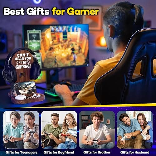 Slothoem-Gamer Gifts for Men Teenage Boy Christmas, Gamer Room Decor for Brother, Gaming Gifts for Son, Boyfriend, Husband, Gamer Room Accessories Stuff, Wooden Headset Stand - Can't Hear You I'm Gaming thumbnail 6