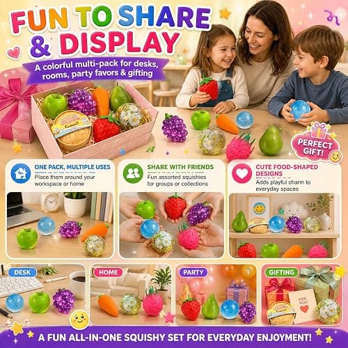 9 Pack Squishy Toys Squeeze Set Slow Rising Squishy Fidget Toys - Sugar Squishies Filled Stress Ball Glitter Color Changing Cute Food-Shaped Random Colors Stretchy for Desk, Office (9 Set) thumbnail 6