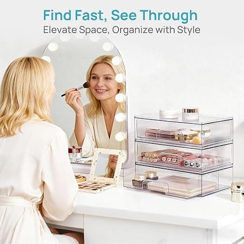Vtopmart 12.1''W Clear Stackable Storage Drawers,2 Pack Acrylic Plastic Organizers Bins for Makeup Palettes, Cosmetics, and Beauty Supplies,Ideal for Vanity, Bathroom,Cabinet,Desk Organization thumbnail 5