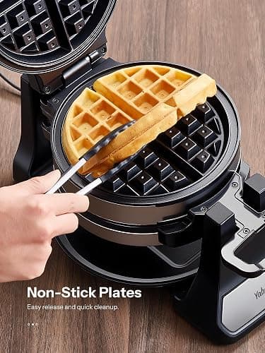 Belgian Waffle Maker, Classic Rotating Waffle Iron with Nonstick Plates, Removable Drip Tray and Cool Touch Handles, Double Flip Waffle, Rotating Belgium Waflera Maker by Yabano, Brushed Stainless thumbnail 2