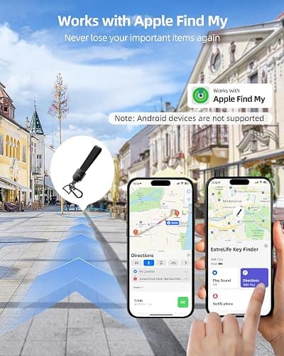 Keychain, Works with Apple Find My, Leather Key Chain with GPS Tracker | Car Keychain for Women and Men, Car Key Fob Holder, Anti-Lost Smart Keys Finder, Rechargeable, Black thumbnail 2