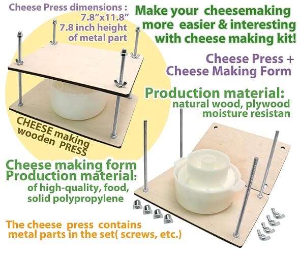 Сheese Making Kit 12 in (Metal Guides Cheese Press + 1 Cheese Making mold 1.2 L) pressure up to 50 pounds thumbnail 6