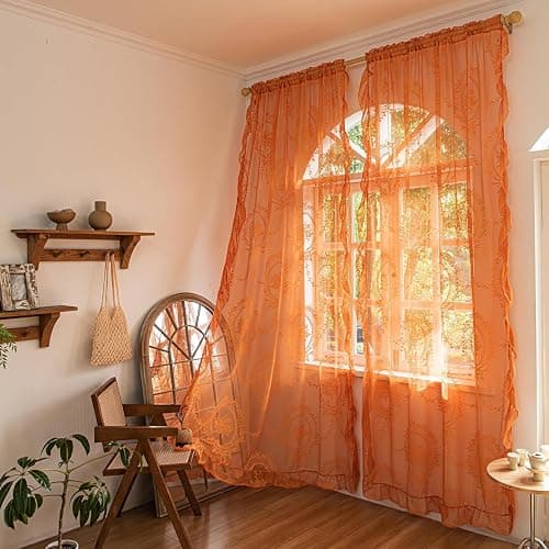 LIVING ROOM: Orange Sheer Lace Curtains - Image 1