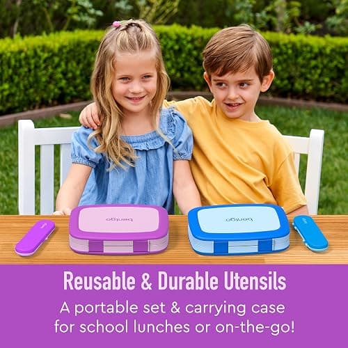 Bentgo Kids Plastic Utensil Set - Reusable Fork, Spoon & Storage Case, PFAS- & BPA-Free, Easy-Grip Handles, Lightweight, Dishwasher Safe, School Lunch, Travel & On-the-Go (Purple) thumbnail 3