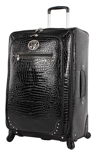 Kathy Van Zeeland Croco PVC Designer Luggage - Lightweight Expandable 28 Inch Suitcase for Women - Large Durable Bag with 4-Rolling Spinner Wheels (Black) - Image 1