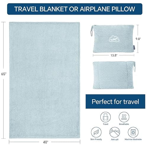 BEDELITE Travel Blanket with Bag, Ultra-Soft Jacquard Fleece Blanket with Luggage Sleeve & Backpack Clip, Airplane Blanket Travel Essentials, Blue thumbnail 3
