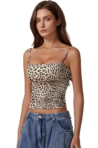 QINSEN Women's Double Lined Basic Tank Top Adjustable Spaghetti Straps Sleeveless Camisole Shirts thumbnail 3