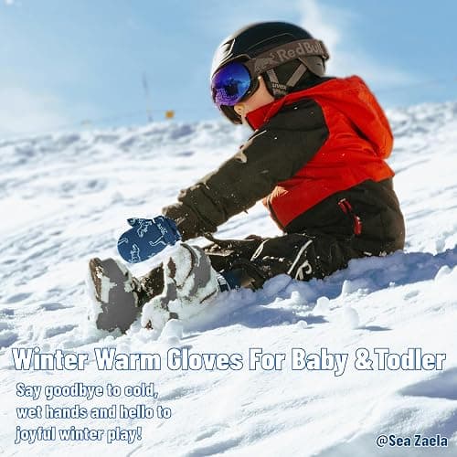 Sea Zaela Baby Toddler Winter Snow Gloves Waterproof Mittens Fleece Lined Infant Baby Boys Girls Winter Warm Gloves 0-4 T thumbnail 2