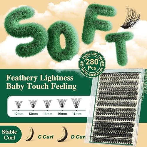 KEYYOU Lash Clusters Kit DIY Lash Extension Kit 280pcs Soft Lash Clusters 60D+80D D Curl Easy to Apply with Bond and Seal Applicator Remover Eyelash Extension Kit at Home(RMkit-60D80D-D-10-18mix) thumbnail 3