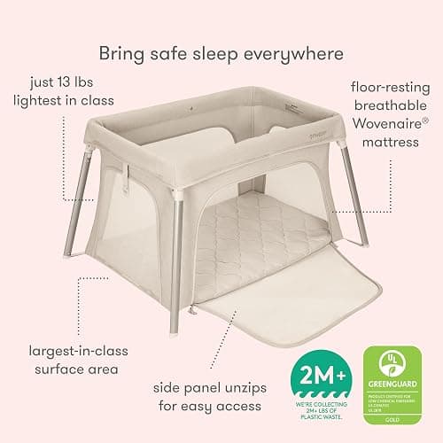 Newton Baby Compact Travel Crib & Play Yard | Breathable & Washable Mattress, Foldable Carry-On Size, Backpack Straps, Newton Bassinet Attachment NOT Compatible - Sand thumbnail 7