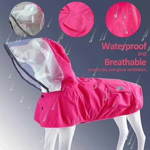 Waterproof Dog Raincoat, Adjustable Reflective Lightweight Pet Rain Clothes with Poncho Hood (X-Large, Dark Pink) thumbnail 4