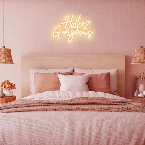KUUNEON Hello Gorgeous Neon Signs for Wall Decor with Heart, Warm White Gorgeous LED Sign Lights for Bedroom Dorm Salon Wedding Party, 16"x12" Preppy Cute Room Decor Woman Cave - 100,000H Lifespan thumbnail 5