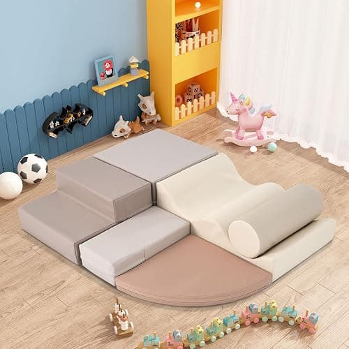 Merax Climbing Toys for Toddlers, Soft Climb and Crawl Playset Indoor Baby Soft Foam Blocks for Climbing, Crawling, 6-Piece - Cappuccino thumbnail 7