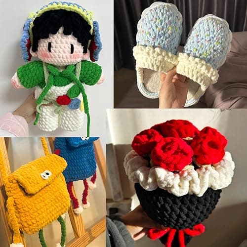12 Pack Fluffy Velvet Yarn for Crocheting, Chunky Chenille Baby Yarn for Crocheting Soft Blanket, 787 yds Amigurumi Yarns for Knitting, Bulky Multicolored Crochet Yarns Set A thumbnail 5
