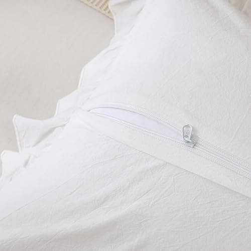 Qilunn Off White Ruffled Body Pillow Cover 1 Piece Washed Cotton Farmhouse Shabby Long Body Pillow Sham 20"x54" White thumbnail 4