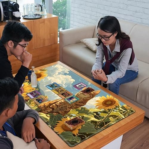 RMJKXQZG for MTG Playmat 24" x 14" with High Elastic Rubber Base Non-Slip Rubber Sole HD Printing for MTG Mat Card Playmats Gaming Mouse Pad, Orange Cat Golden Sunflower thumbnail 7