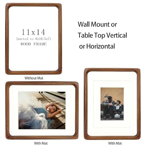 XKIILH 11x14 Picture Frames Walnut Solid Wood with Real Glass Vertical Horizontal Standing Display Photos 5x7/8x10 with Mat or 11x14 Without Mat Lovely Gift for Desk Tabletop Wall Mount H14 thumbnail 4