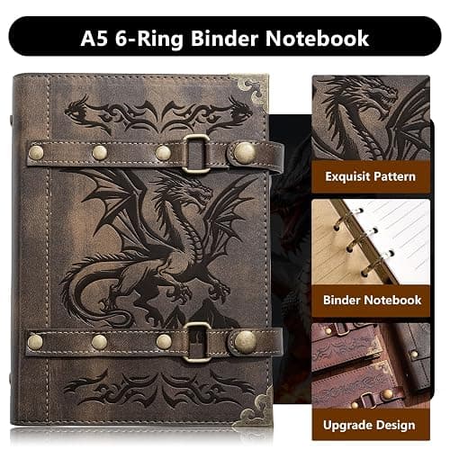 DUROTAN DND Notebook Dragon Journal for Dungeons And Dragons/D&D Accessory Gifts refillable Leather 400 Pages A5 personalized Notepad for Men and Women(1-Khaki-Dragon) thumbnail 4